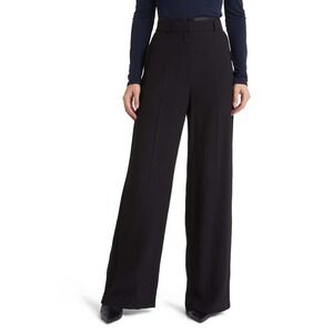 HUGO BOSS Womens Timoa Pleated Wide Leg Trousers Pants Black viscose 14 tailored